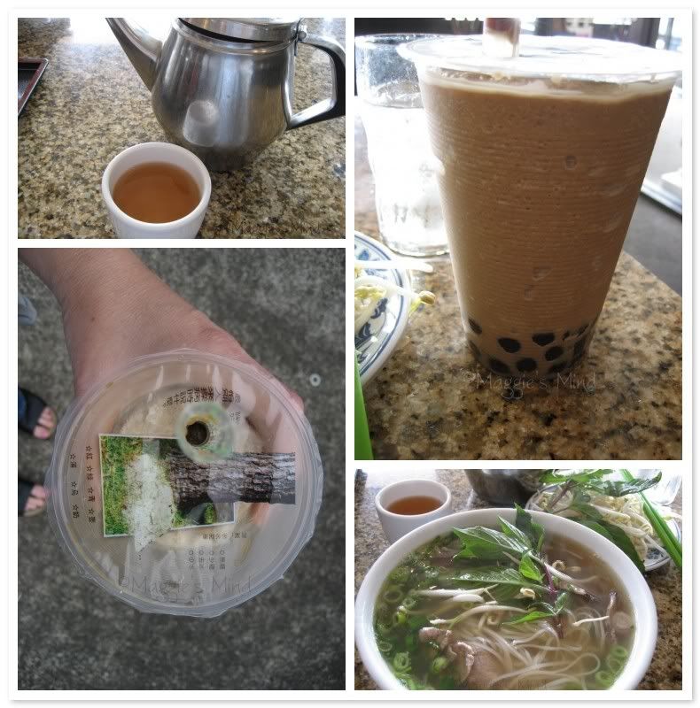 Phở and Bubble Tea (If you haven't tried either, it's worth a try! Pho is basically Vietnamese noodle soup and Bubble Tea has a huge straw to suck up the tapioca pearls at the bottom)
