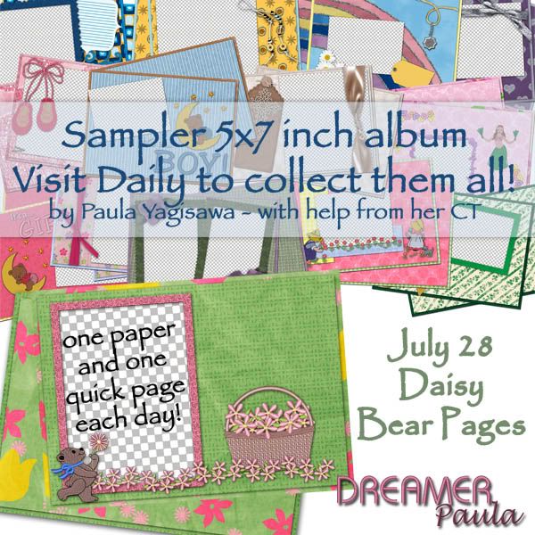 http://designsbydreamerpaula.blogspot.com/2009/07/sampler-5x7-album-freebies-july-28th.html