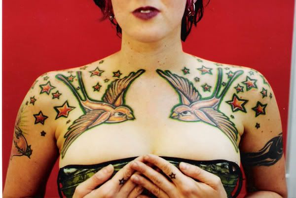 Female Tattoo Designs With Swallow Tattoo On The Side Neck