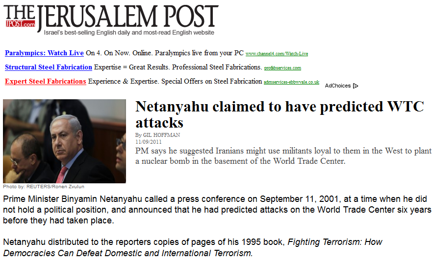 NetanyahuBoastPredicted911