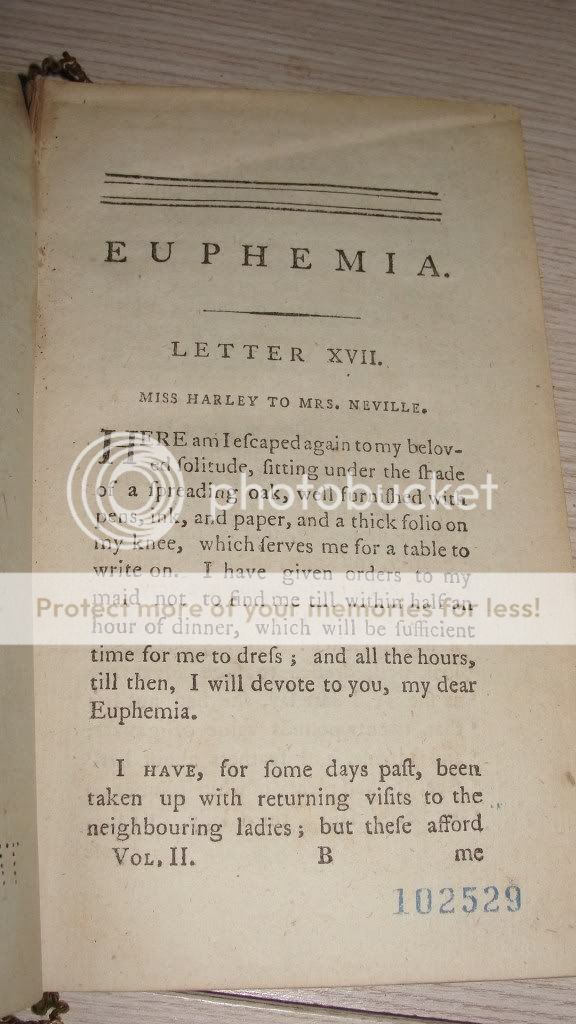 Antique 1790 Charlotte Lennox 1st Ed Euphemia Vol II  