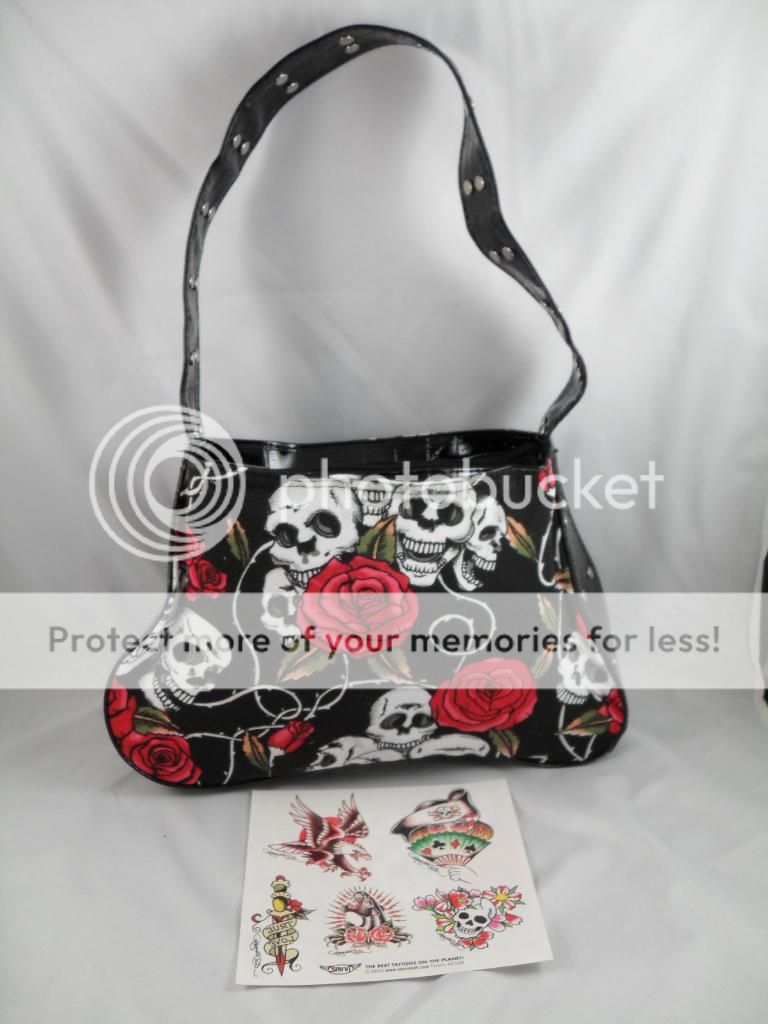 BK SKULL ROSES DAY OF THE DEAD ROCKABILLY STUD SHOULDER BAG  