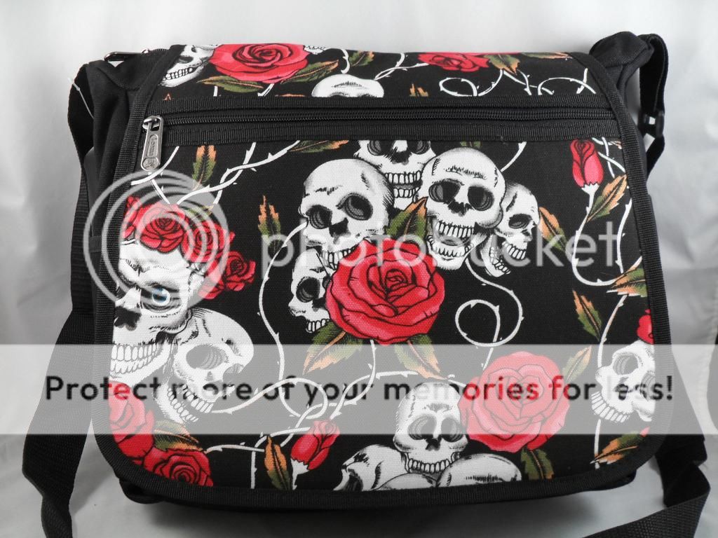 BLK SKULL ROSES ROCKABILLY PUNK MESSENGER& ED HARDY TAT  