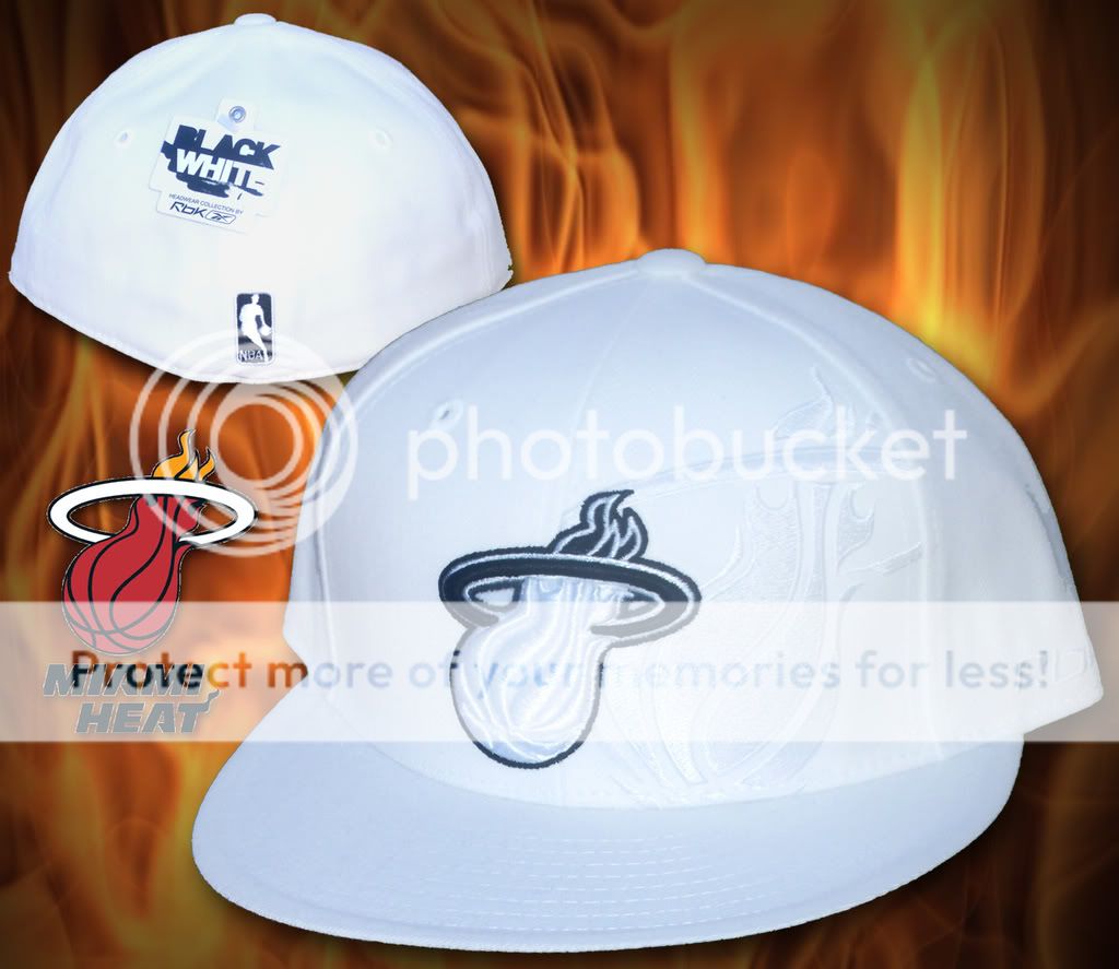 Miami Heat NBA hat cap Reebok White Fitted size 7 3/4  