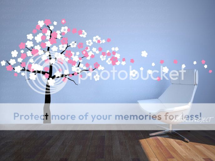 Wall Decal   Wind Blowing Cherry Blossom Tree  