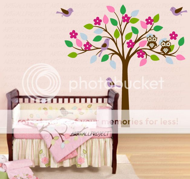 Nursery Wall Decal   Colorful Cutie Tree&Birds and Owls  