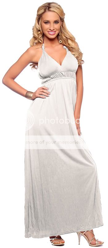 Womens Summer Beach Casual Halter Long Solid Maxi Dress  