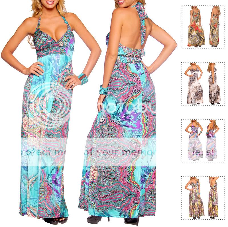 Long Casual Summer Print Design Maxi Beach Party Dress  