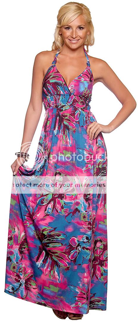   Neck Halter Printed Design Long Casual Maxi Summer Sundress  