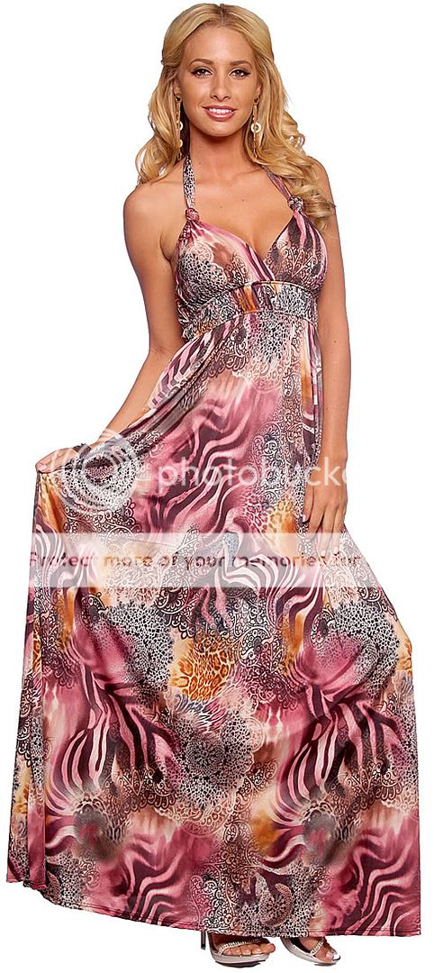   Neck Halter Printed Design Long Casual Maxi Summer Sundress  