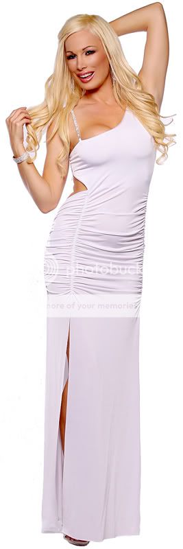   Asymmetrical Neckline Rhinestone Cut Out Long Gown Maxi Dress  