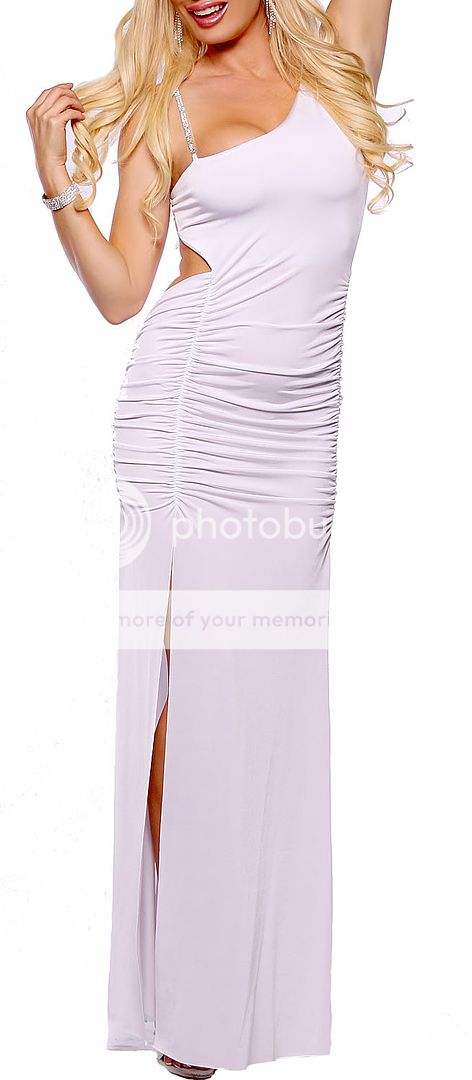 Designer Sexy Asymmetrical Neckline Rhinestone Cut Out Long Gown Maxi 