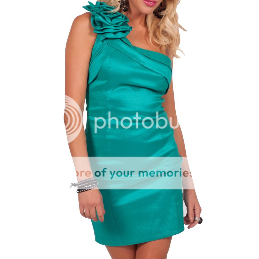 Trendy One Shoulder Shimmer Stretch Evening Mini Dress  
