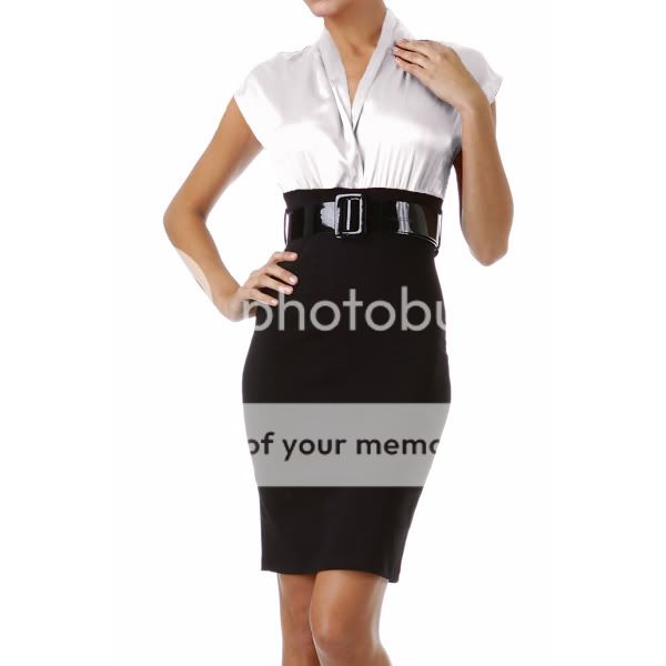 New Career Satin Pencil Belted Empire Waist Work Dress | eBay