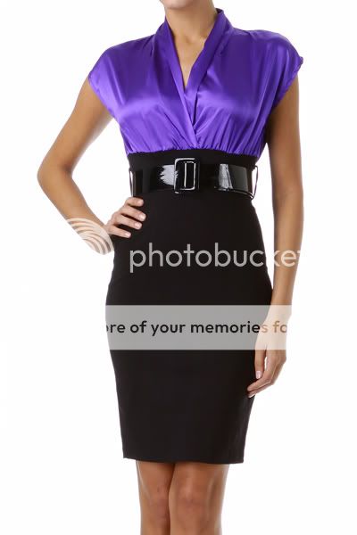 New Career Satin Pencil Belted Empire Waist Work Dress  