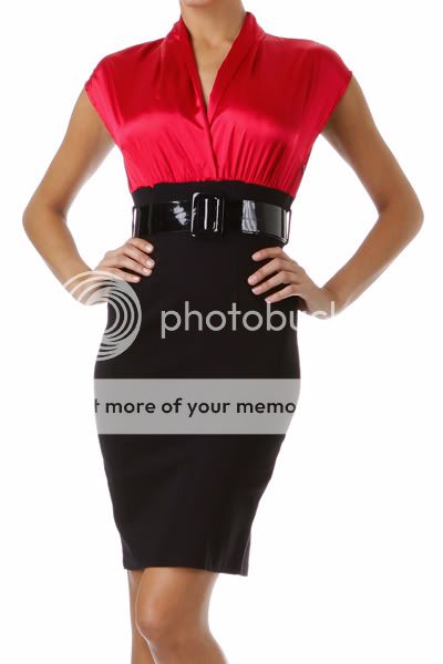 New Career Satin Pencil Belted Empire Waist Work Dress  