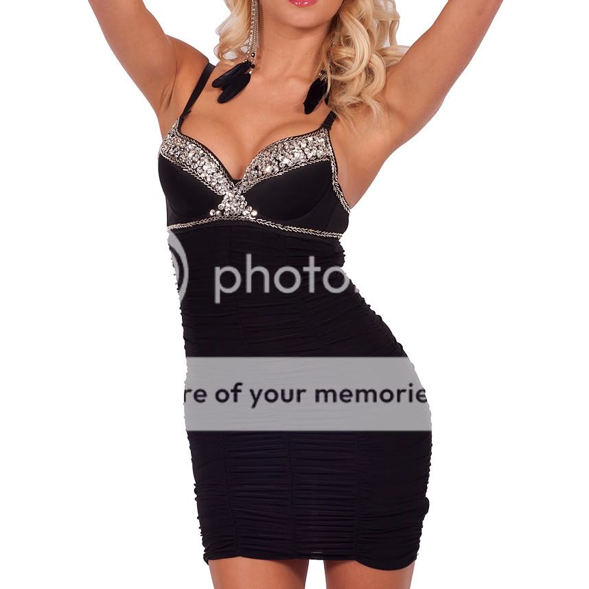   Clubwear Cocktail Evening Sequin Bra Bustier Ruched Fitted Mini Dress